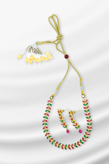 Sadhna – Ruby & Emerald Leaf Necklace Set