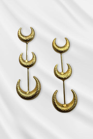 Adha Chand Triple Crescent Dangle Earrings