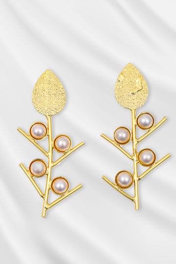 Orbella Leaf Pearl Stud Earrings