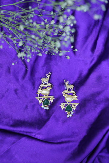 Deer-Sparrow Brass Earrings