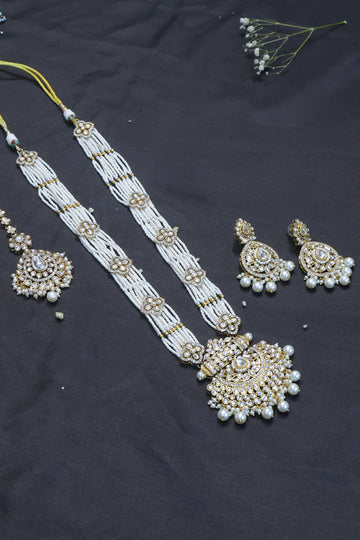 Jodha – Antique Pearl Layered Necklace Set with Royal Dome Earrings