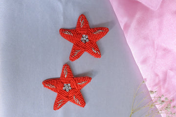 Handcrafted Red Star Beaded Earrings with Rhinestone Center