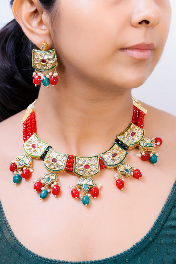 Drishti – Royal Red Kundan Choker Set