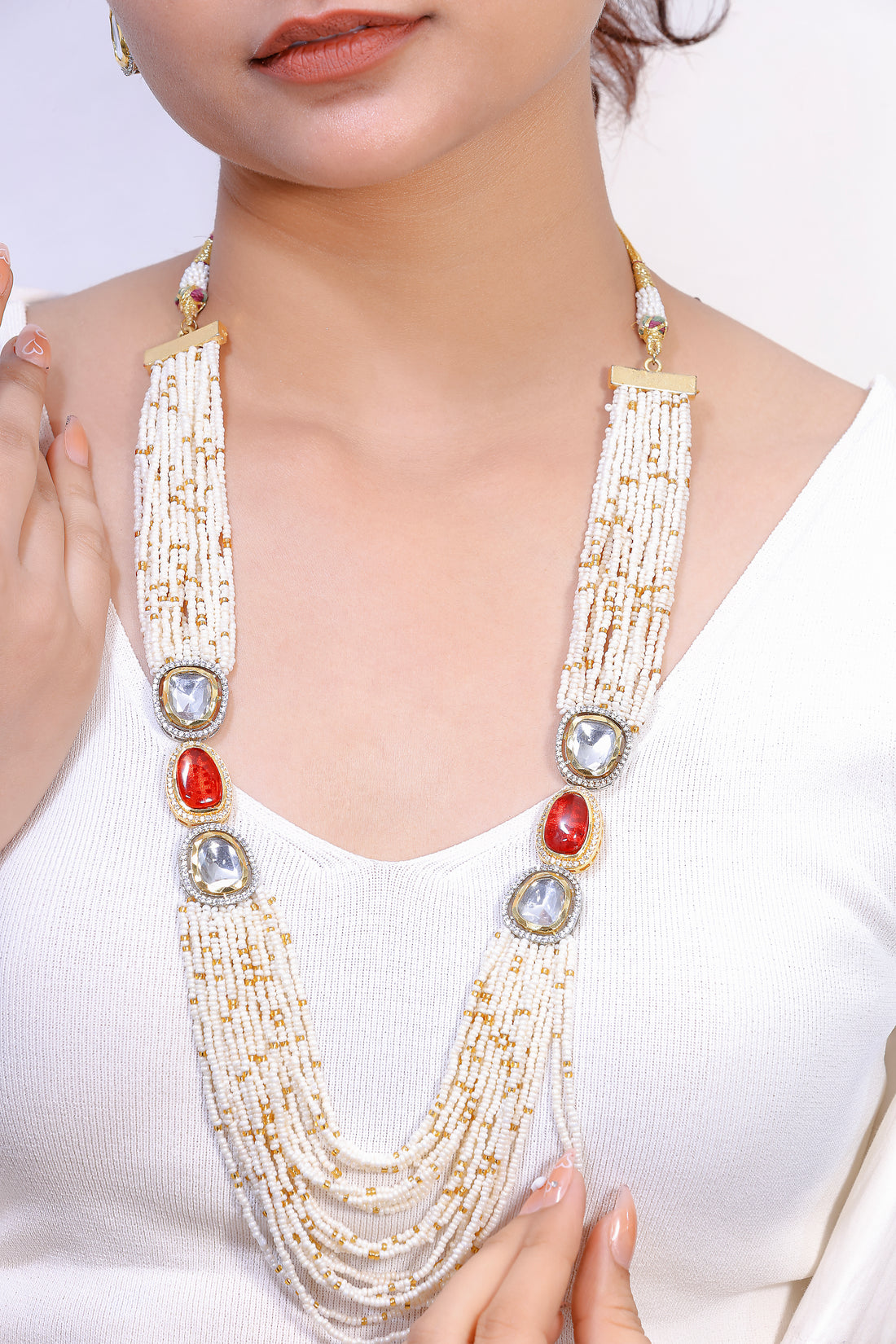 Samya Pearl & Ruby Layered Royal Necklace