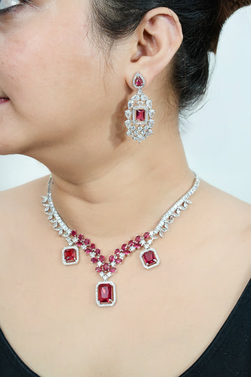Aarohi – Ruby Elegance CZ Jewelry Set
