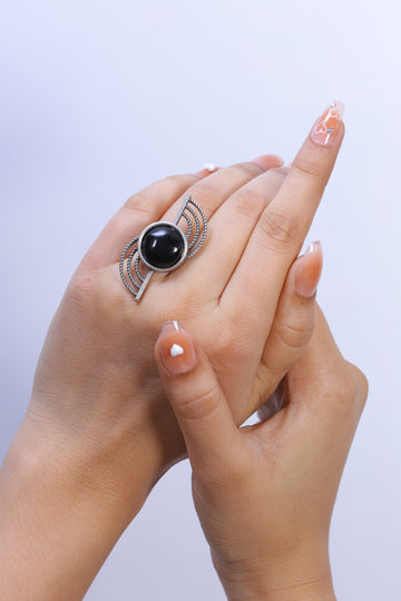 Astralis Ring โ Black Stone Oxidised Statement Ring