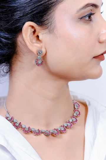 Bella Zircon & Ruby Floral Necklace Set