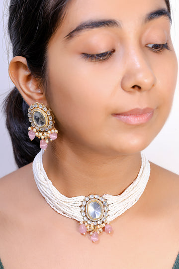 Chaaya Pastel Rose Kundan Pearl Choker Set