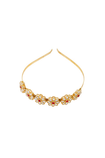 Charmella Headband – Red & White Floral Kundan Crown