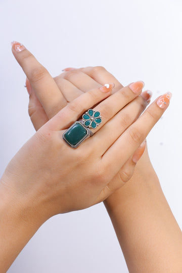 Eloria Ring – Dual Design Oxidised Ring with Teal Stones