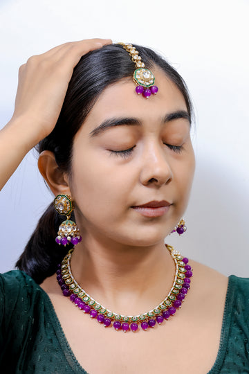 Elysia – Purple Kundan Bridal Set with Maang Tikka