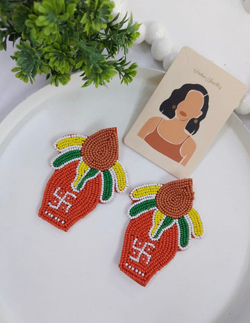 Red beaded kalash earrings