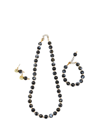 Glimsy Noir – Midnight Marble Beaded Jewelry Set