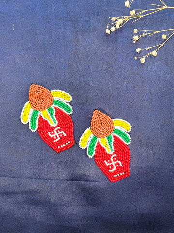 Red beaded kalash earrings