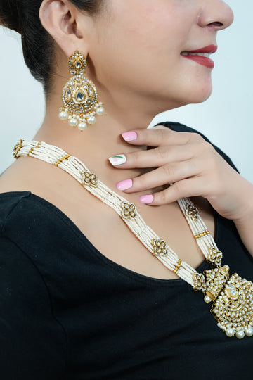 Jodha – Antique Pearl Layered Necklace Set with Royal Dome Earrings