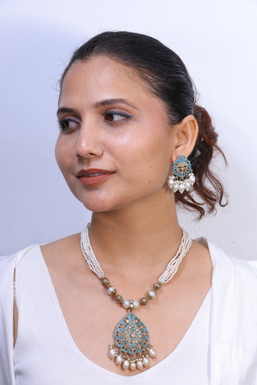 Markhira – Aqua Meenakari Pearl Drop Set