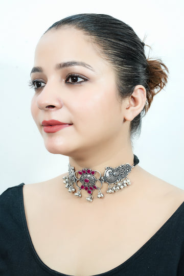 Mehfil Muse Oxidised Choker – Ruby Edition
