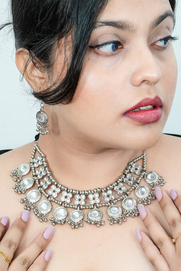 Noorani Mirror Work Oxidised Necklace Set