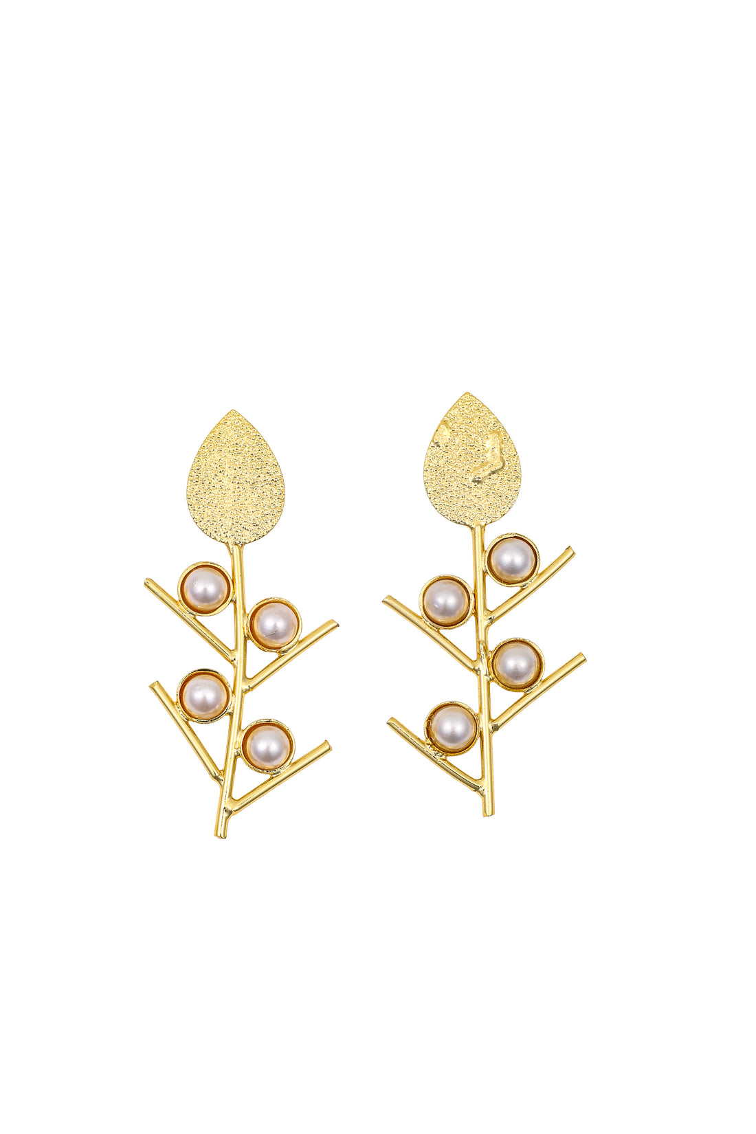 Orbella Leaf Pearl Stud Earrings