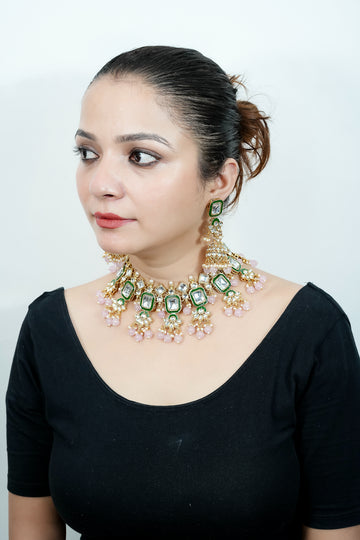 Rajnita Kundan & Emerald Choker Set with Earrings