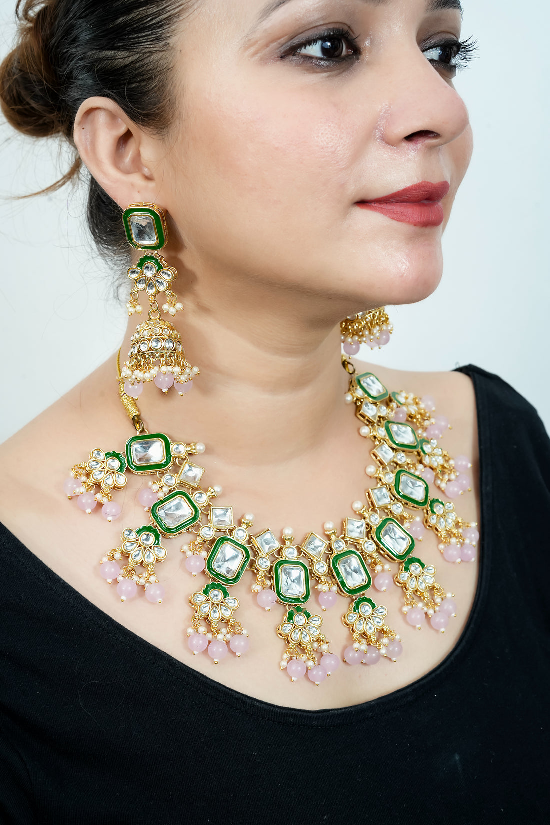 Rajnita Kundan & Emerald Choker Set with Earrings