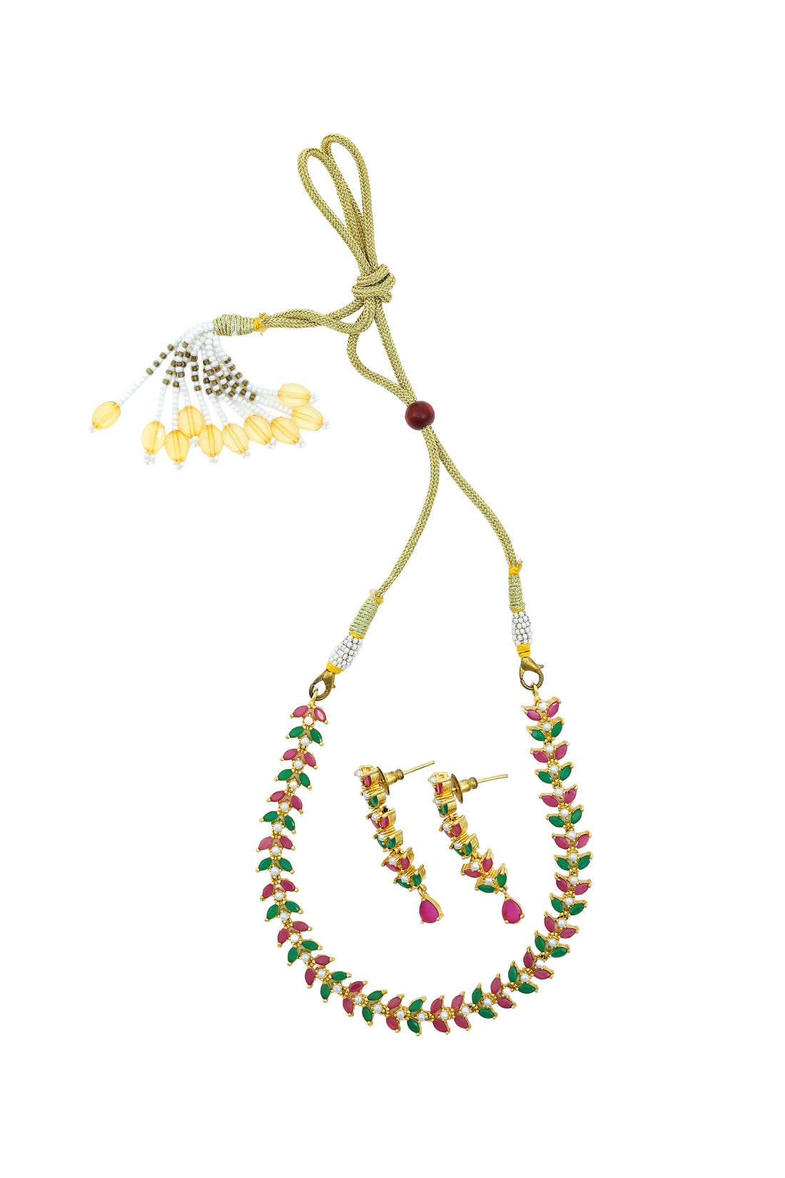 Sadhna – Ruby & Emerald Leaf Necklace Set
