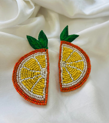 "Citrus Charm Beaded Earrings – Handcrafted Santra Delight"