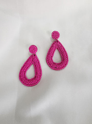 "Aisha Bold Beaded Drop Earrings – Hot Pink Glam"