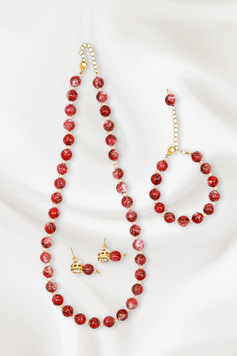 Glitzia – Crimson Marbled Beaded Jewelry Set