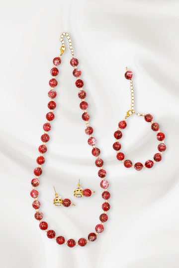 Glitzia – Crimson Marbled Beaded Jewelry Set
