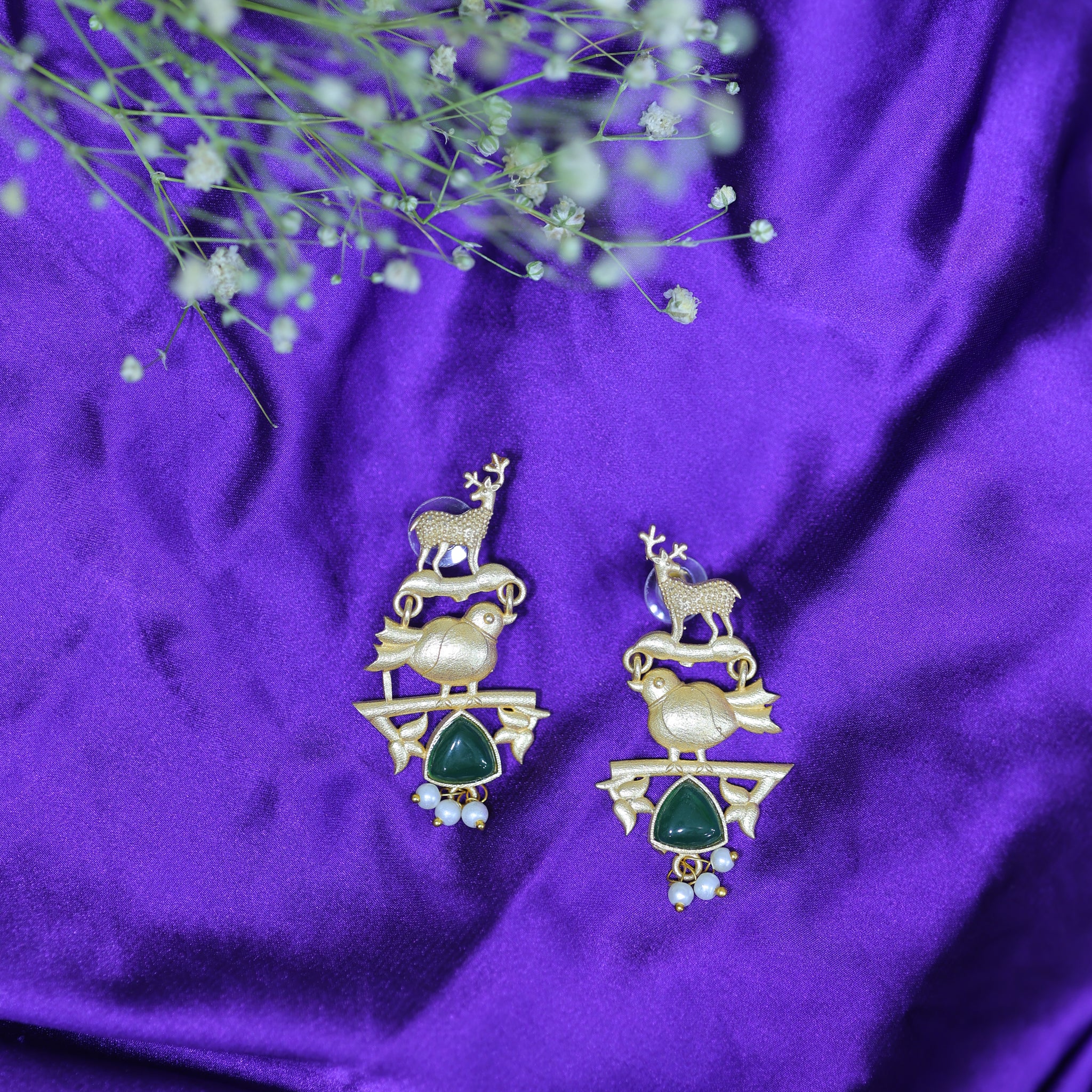 Deer-Sparrow Brass Earrings