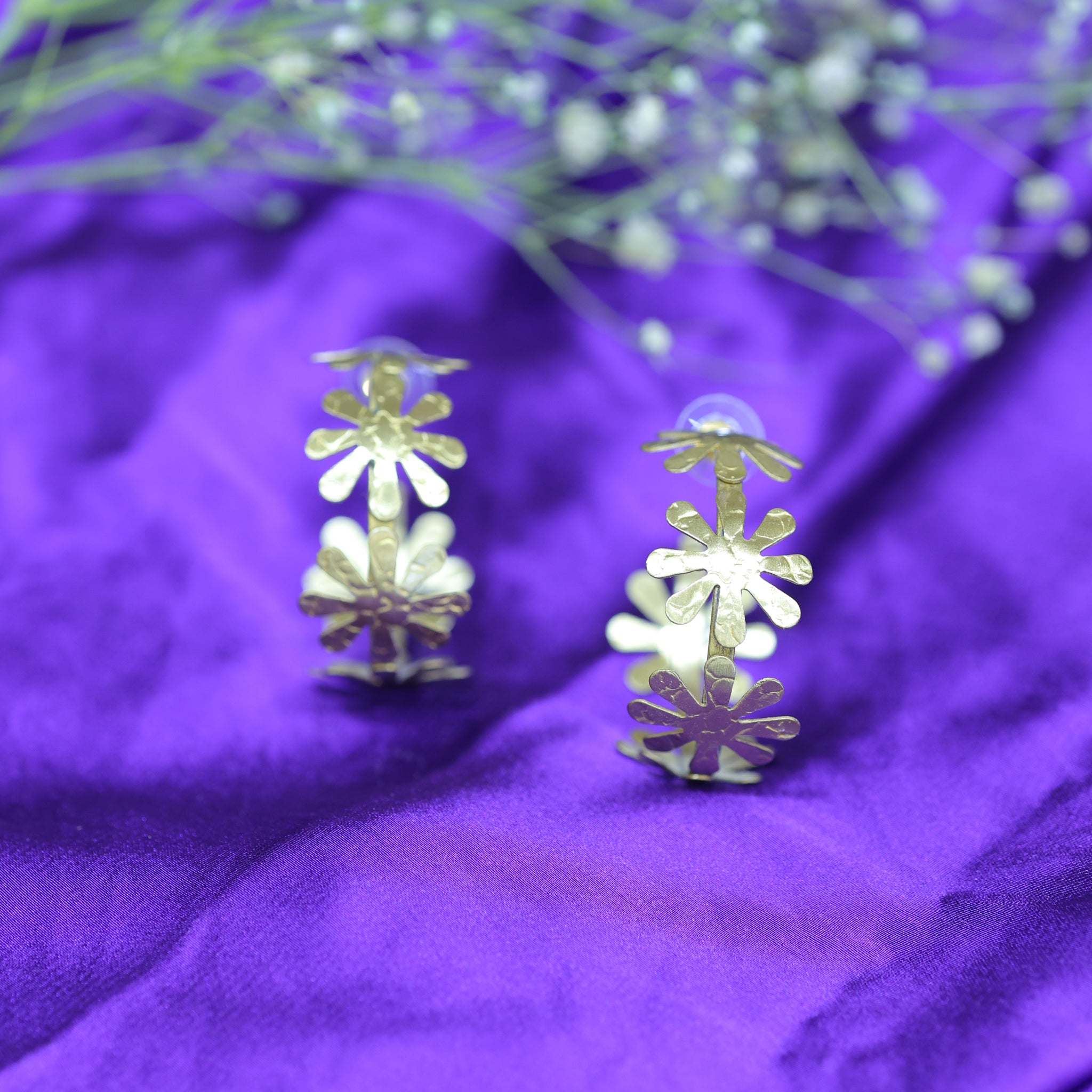 Brass flower hoops