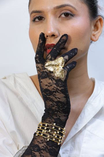 Golden Flutter Set – Statement Ring & Bangle Bracelet Combo