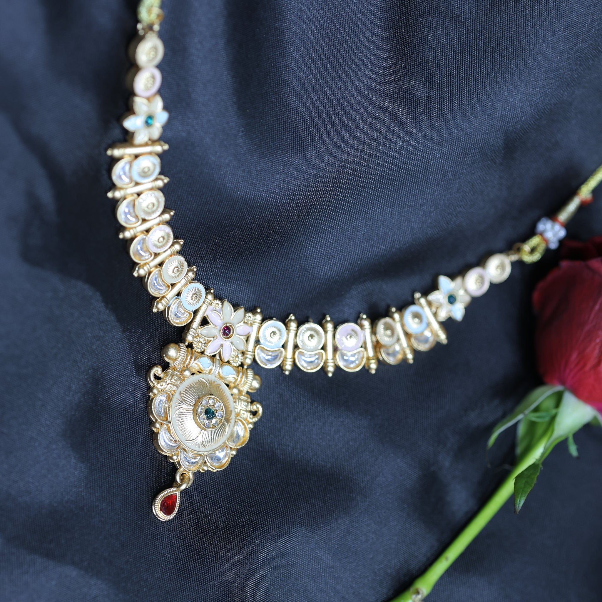 Celera Gold-Toned Kundan Floral Necklace Set