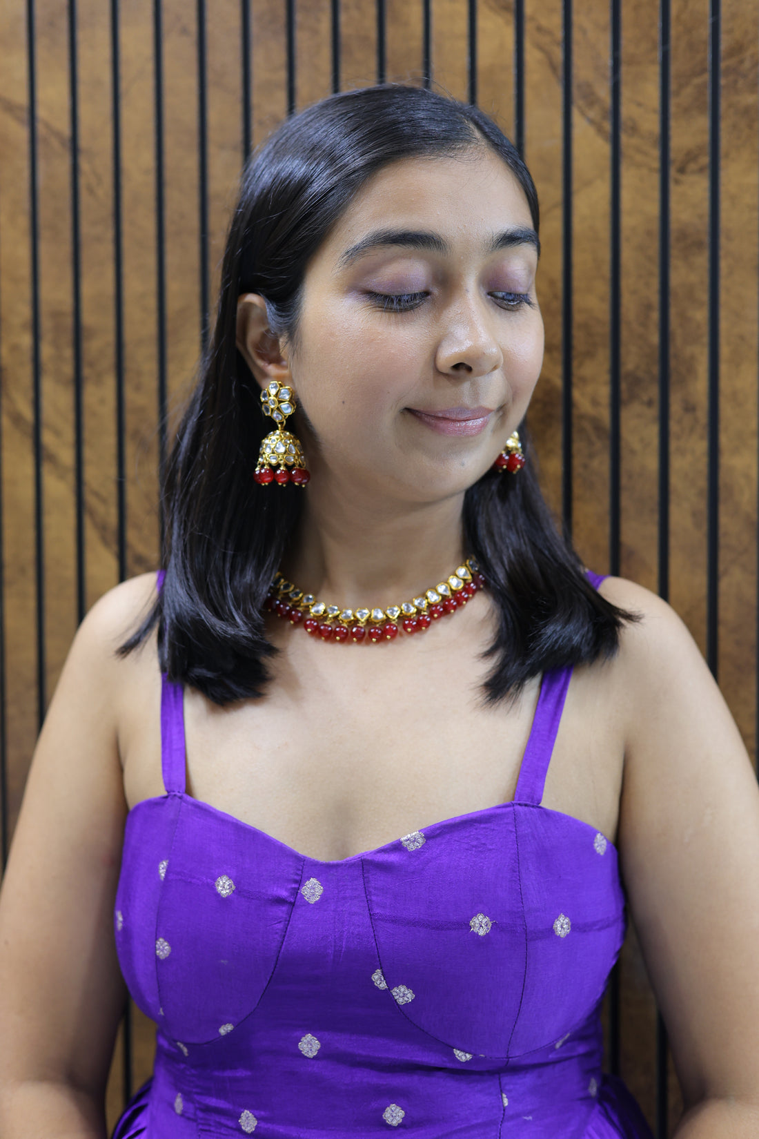 Aabroo Traditional Kundan & Red Bead Choker Set