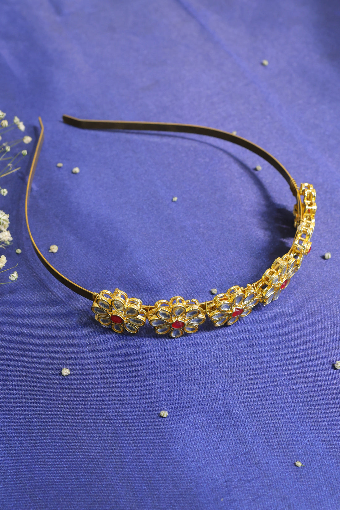 Charmella Headband – Red & White Floral Kundan Crown
