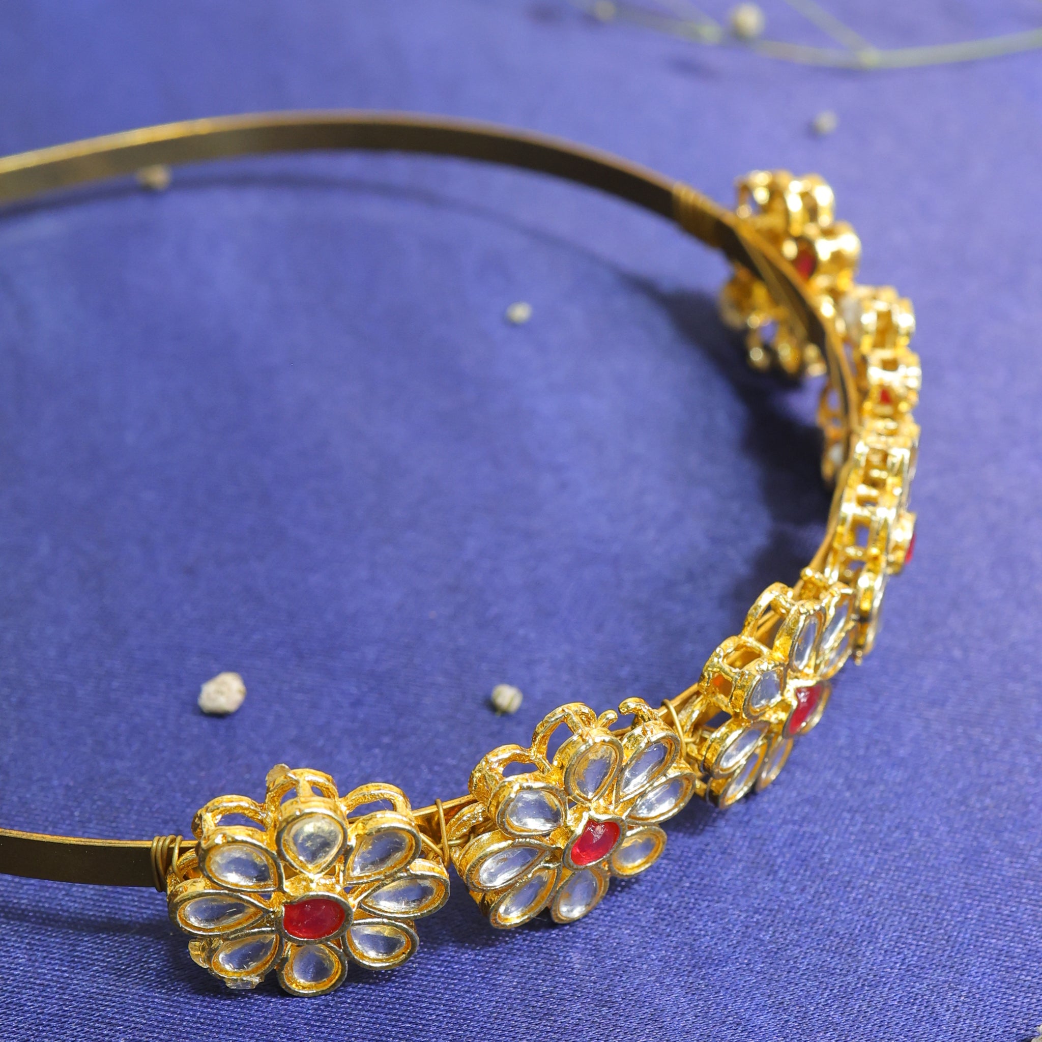 Charmella Headband – Red & White Floral Kundan Crown