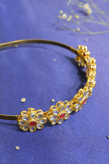 Charmella Headband – Red & White Floral Kundan Crown