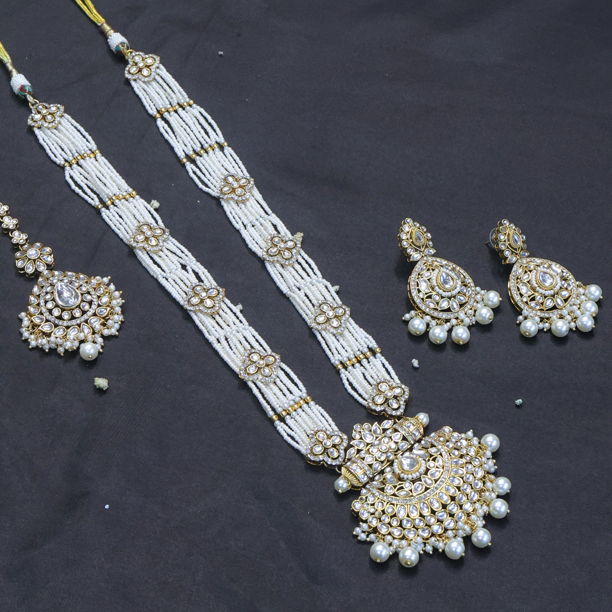 Jodha – Antique Pearl Layered Necklace Set with Royal Dome Earrings