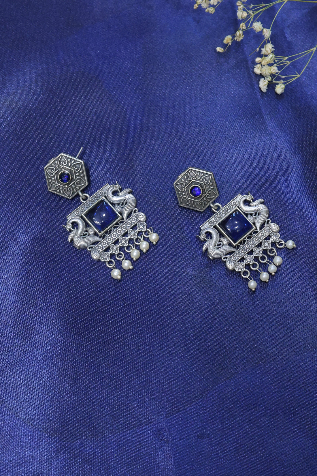 Blue Stone German Silver Necklace Set