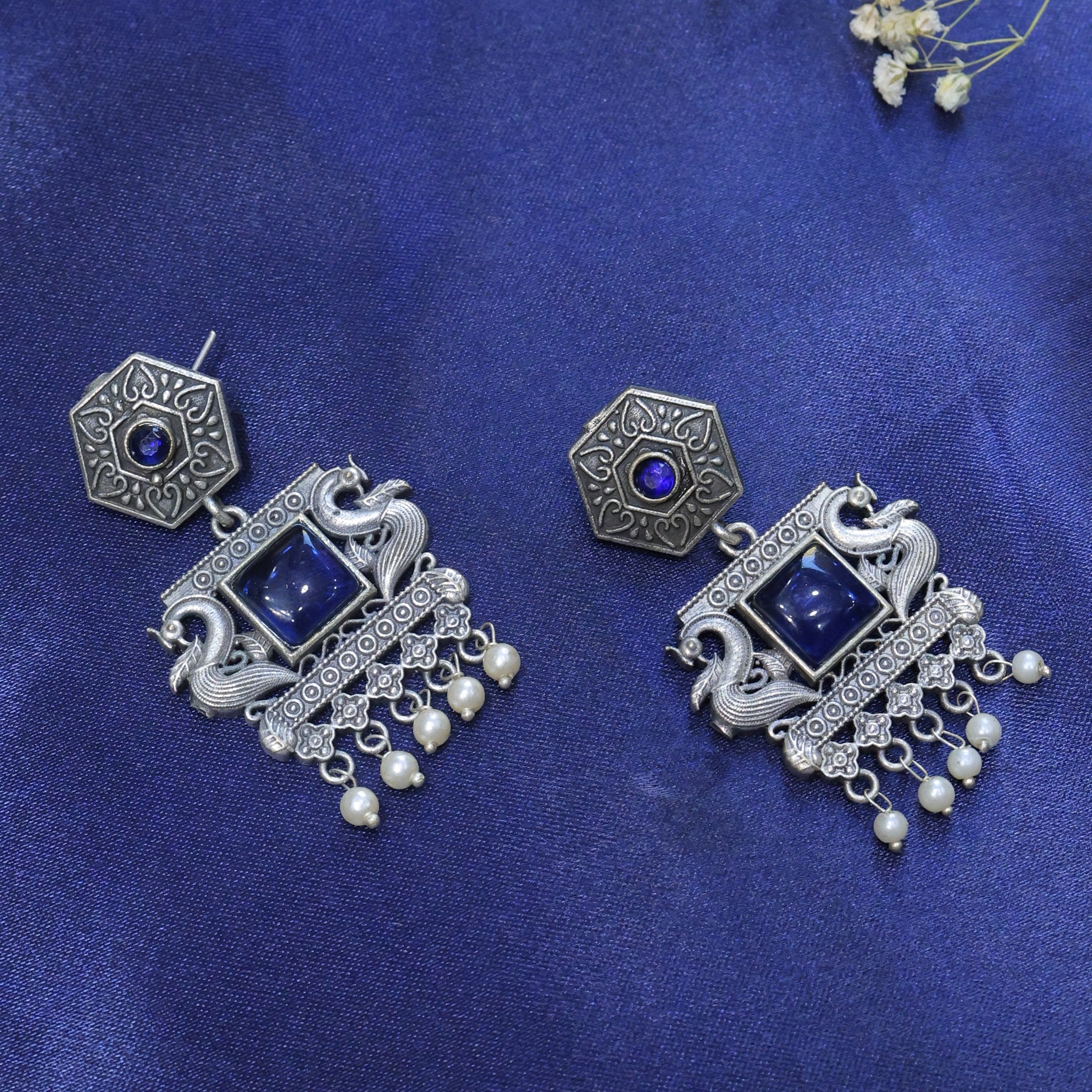 Blue Stone German Silver Necklace Set