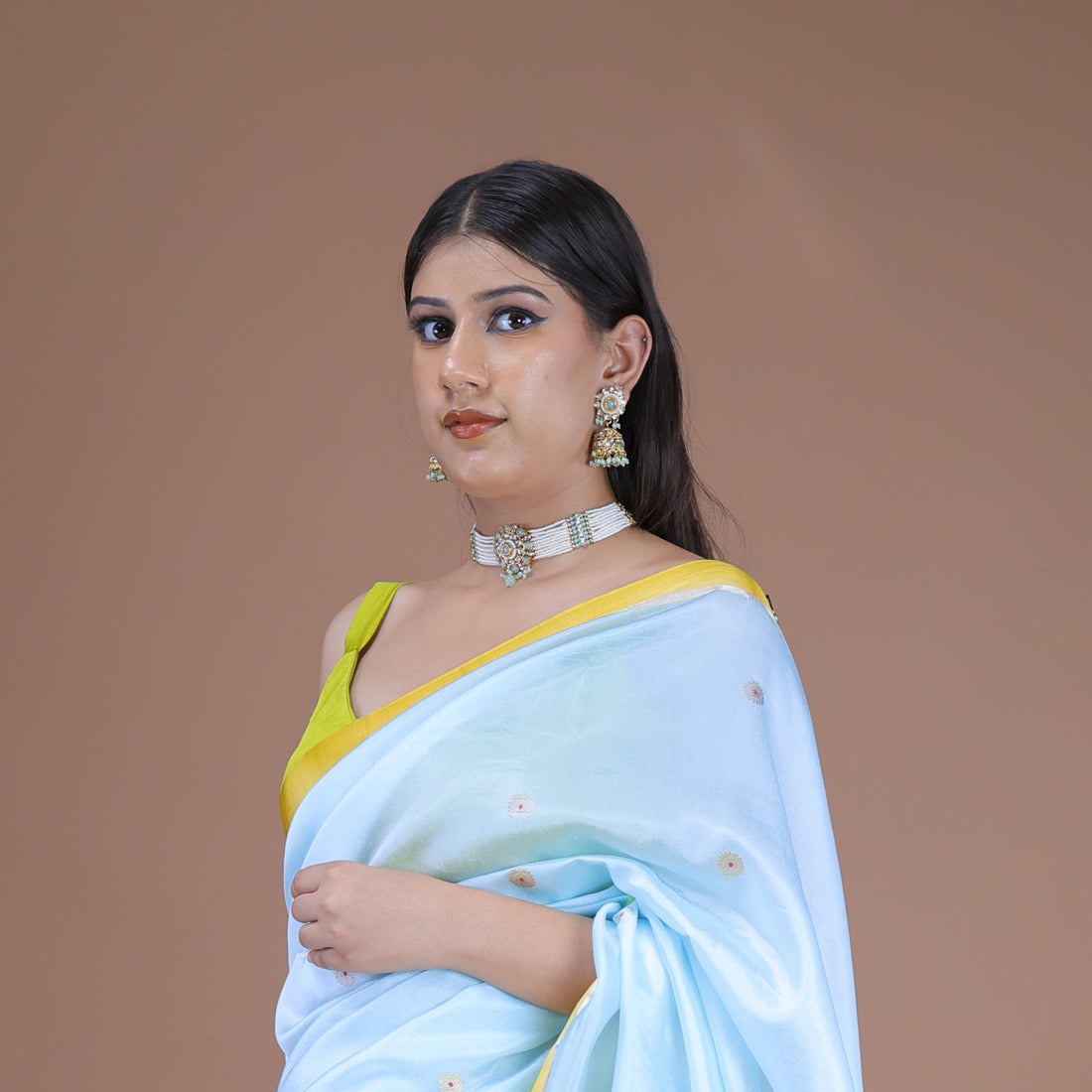 Aabhira Kundan Pearl Choker Set with Mint Green Accents