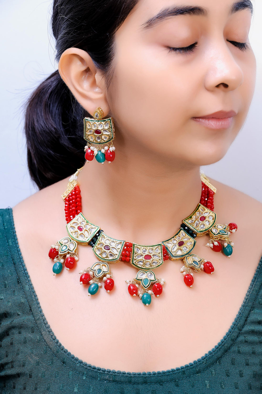 Drishti – Royal Red Kundan Choker Set