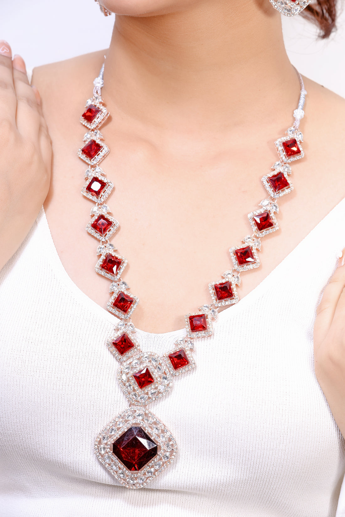 Sharvani Ruby Bridal Set (Necklace, Earrings & Maang Tikka)
