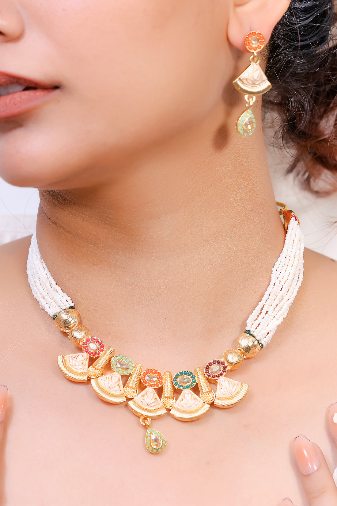 Simran Colorburst Temple Beads Necklace Set