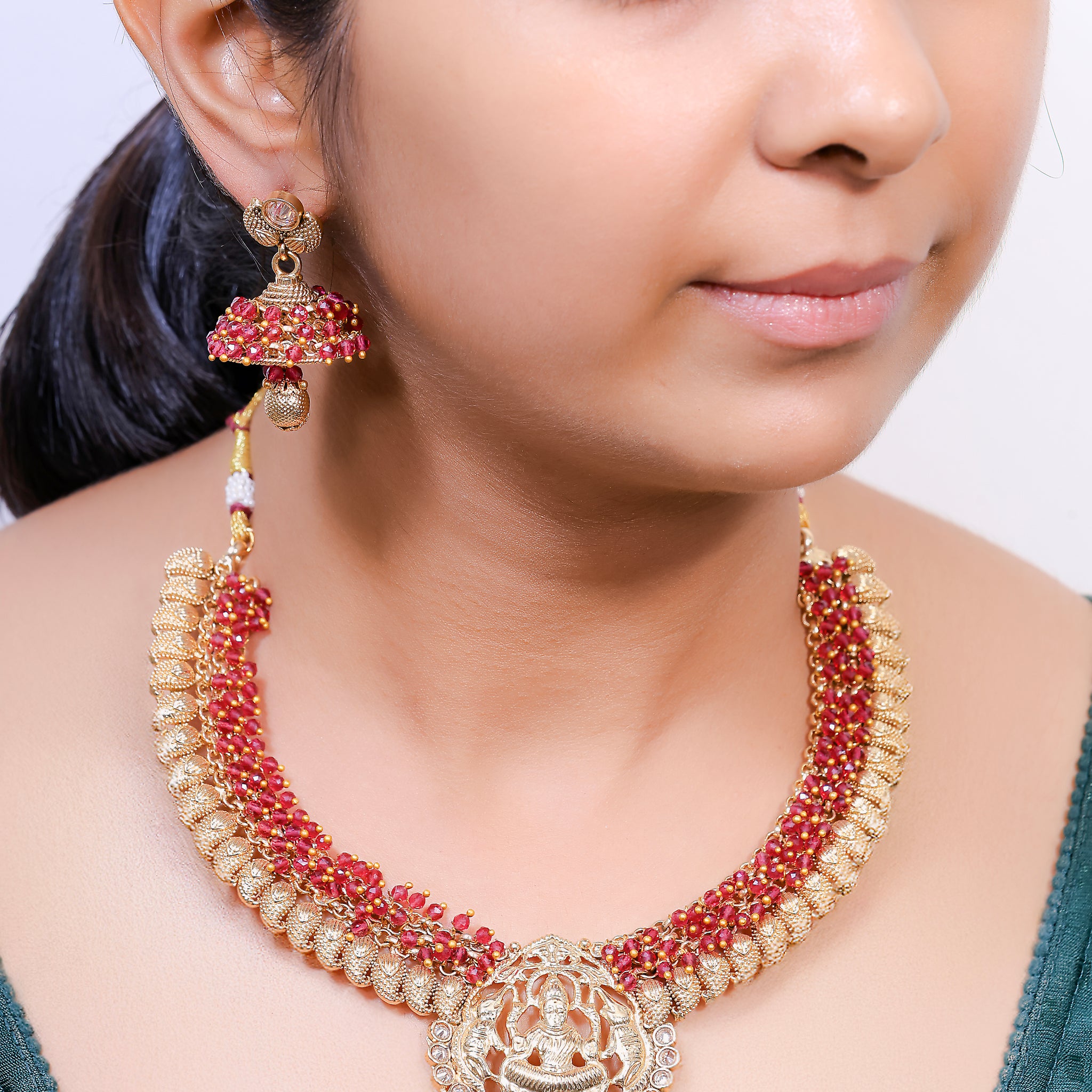 Mandira – Ruby Temple Choker & Earrings Set