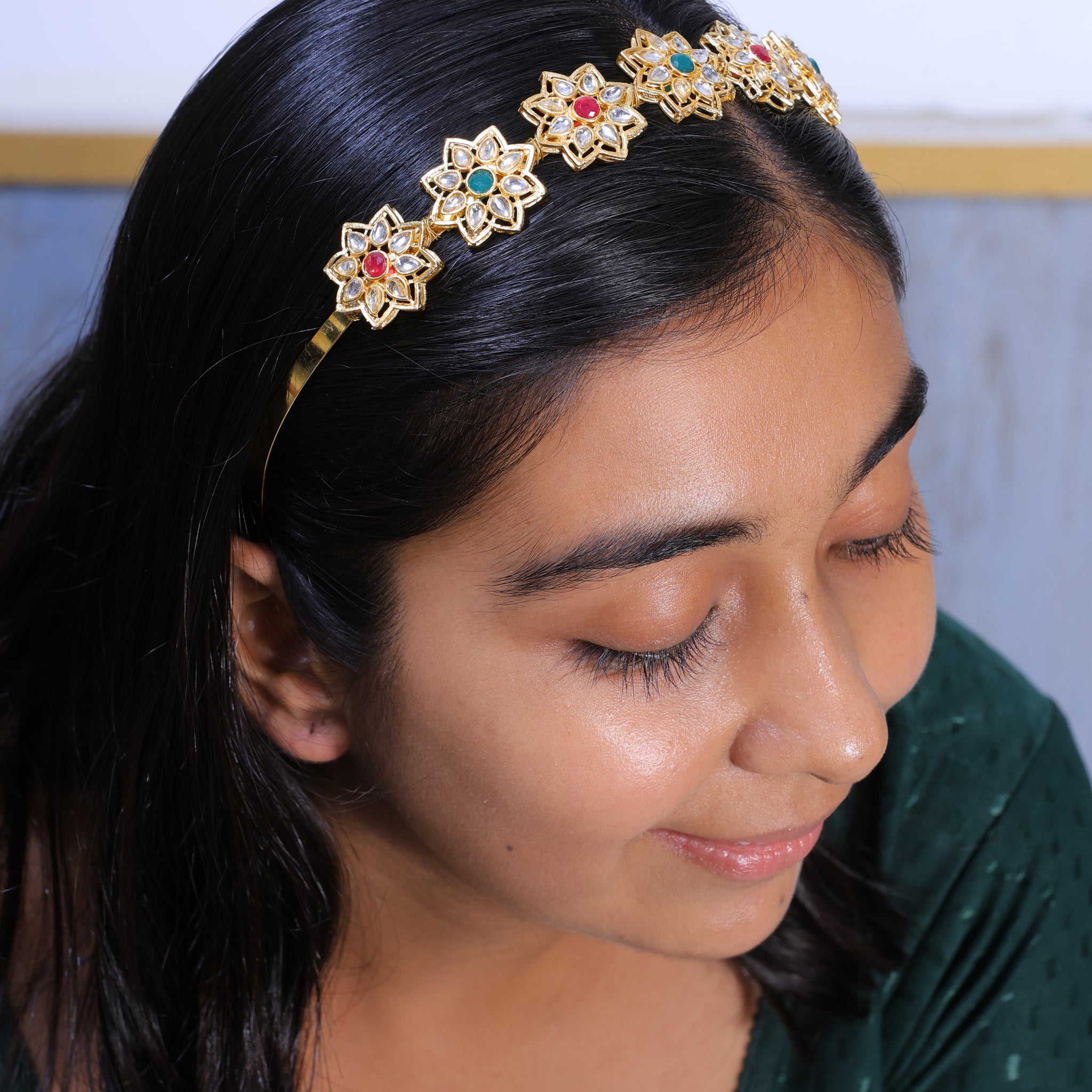Fleurin Headband – Multicolor Kundan Floral Crown