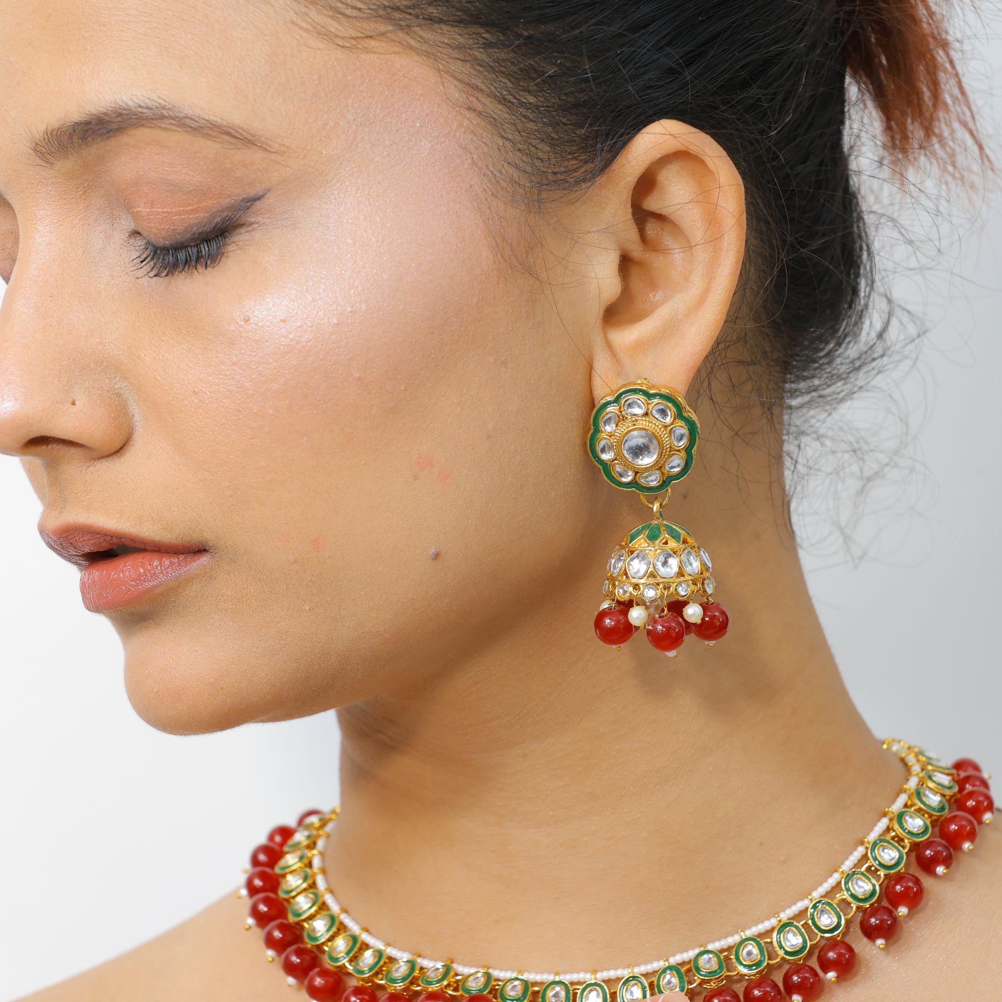 Aabroo Traditional Kundan & Red Bead Choker Set