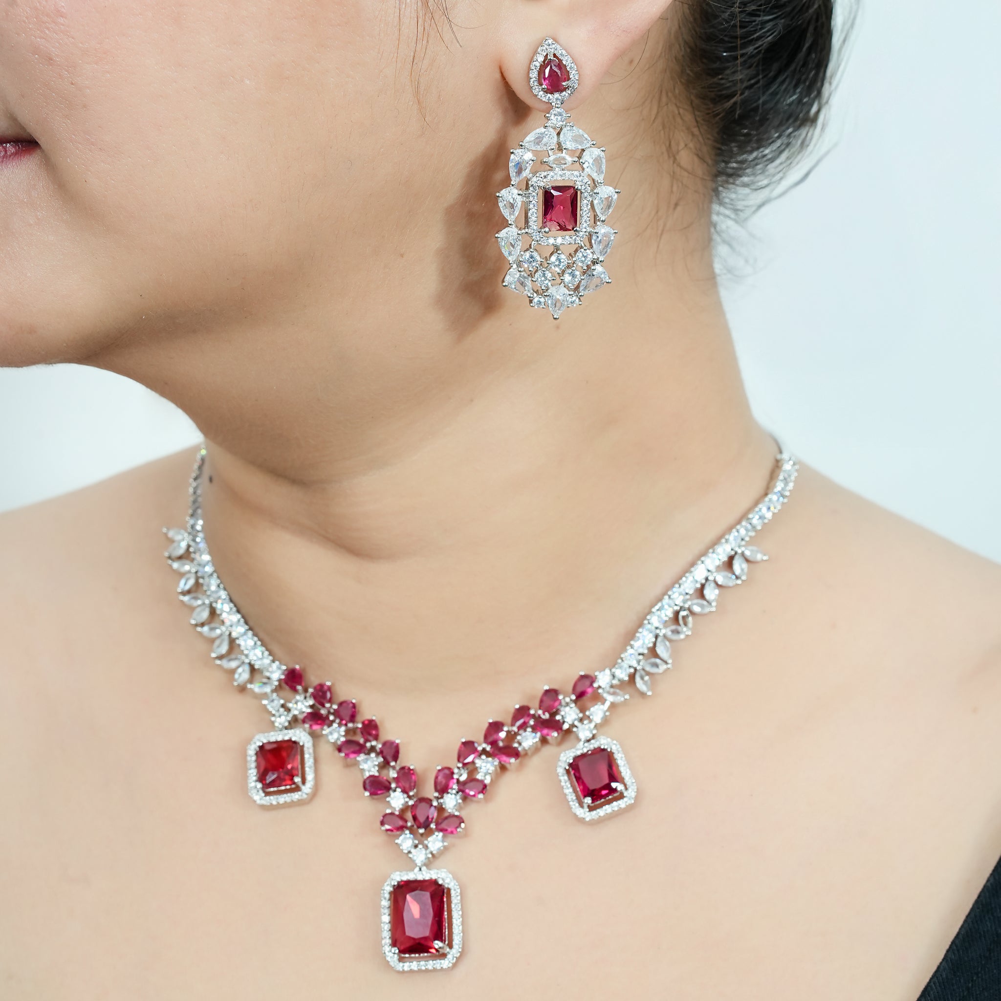 Aarohi – Ruby Elegance CZ Jewelry Set