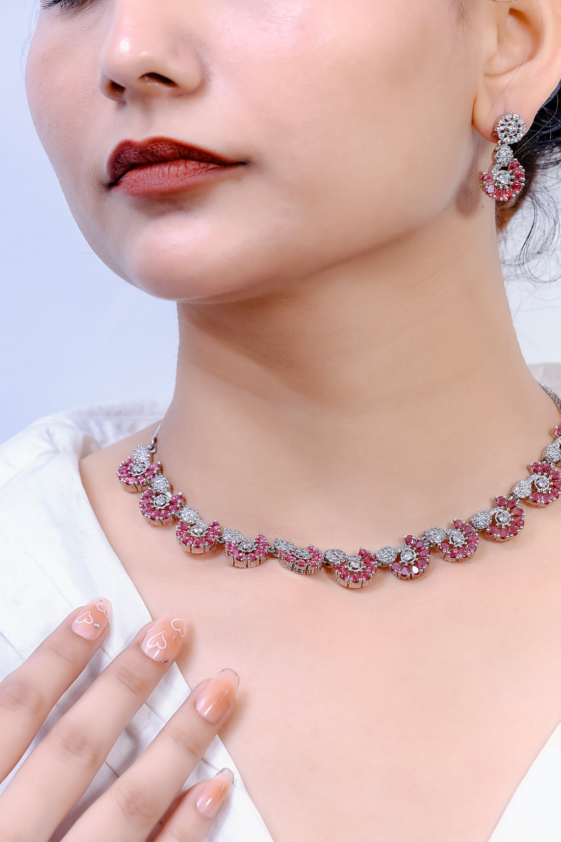 Bella Zircon & Ruby Floral Necklace Set